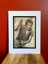 Load image into Gallery viewer, Bruce Springsteen Art Print. Pen drawing over map of New Jersey. A4 Unframed.
