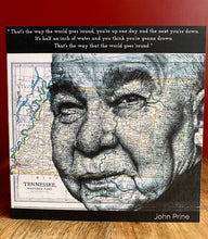 Load image into Gallery viewer, John Prine Greeting Card. Printed drawing over map of Nashville. Blank inside
