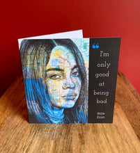 Load image into Gallery viewer, Billie Eilish Inspired Greeting card. Pen drawing over map of Los Angeles. Blank inside
