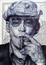 Load image into Gallery viewer, Hunter S Thompson Art Print. Pen drawing over vintage map of Kentucky. A4 Unframed
