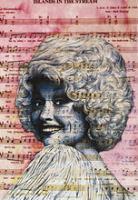 Load image into Gallery viewer, Dolly Parton Inspired Greeting Card. Printed drawing over music. Blank inside
