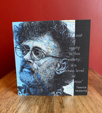 Load image into Gallery viewer, Terence McKenna Greeting Card. Printed drawing over map of California. Blank inside
