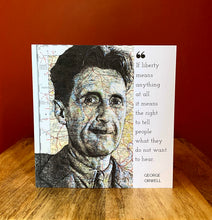 Load image into Gallery viewer, George Orwell Greeting Card. Printed Drawing Over Map of Oxfordshire. Blank inside
