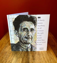 Load image into Gallery viewer, George Orwell Greeting Card. Printed Drawing Over Map of Oxfordshire. Blank inside
