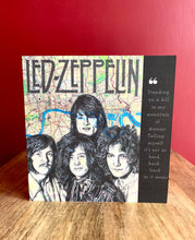 Load image into Gallery viewer, Led Zeppelin inspired Greeting card. Printed drawing over map of London. Blank inside
