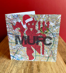 MUFC Manchester Utd inspired Christmas card. Red Devil map of Manchester.
