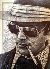 Load image into Gallery viewer, Hunter S Thompson portrait. Original pen drawing over map of Kentucky. A4. Unframed
