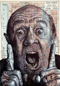 George Carlin Art Print. Pen drawing over map of New York. A4 Unframed
