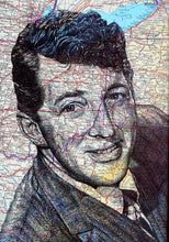 Load image into Gallery viewer, Dean Martin Portrait. Original pen drawing over map of Ohio. A4. Unframed

