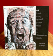 Load image into Gallery viewer, George Carlin Greeting Card. Printed drawing over map. Blank inside
