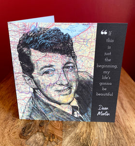 Dean Martin Greeting Card. Printed drawing over map of Ohio. Blank inside